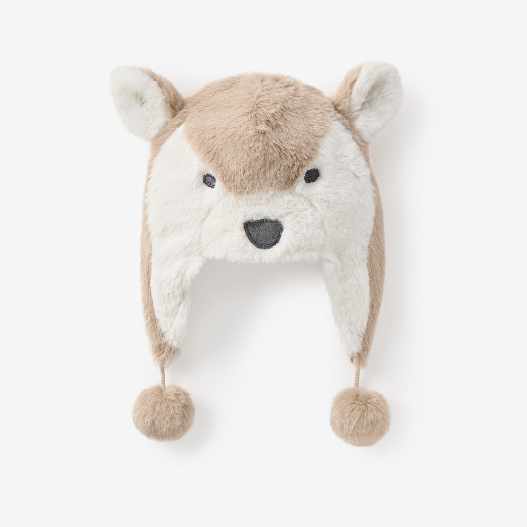 Boys | Wolf Aviator Plush Baby Hat | Gray
