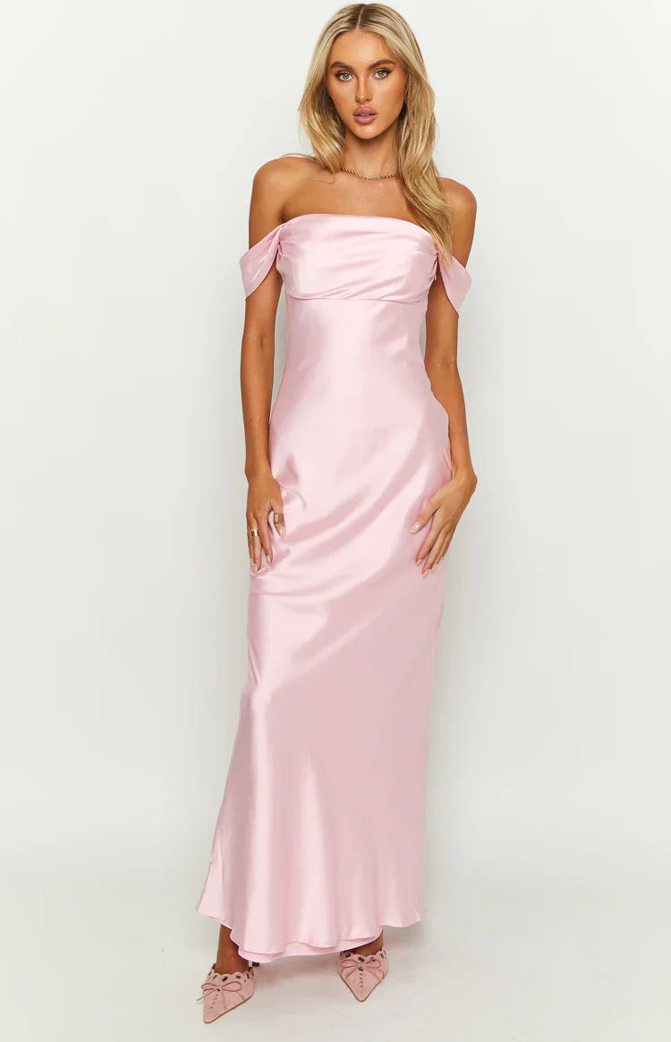 Ella Off Shoulder Prom Dress | Light Pink