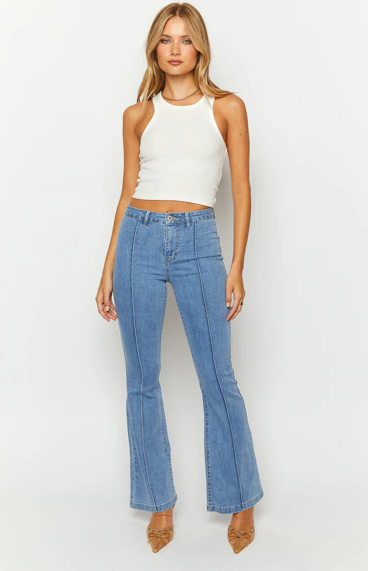 Elowen Flared Denim Jeans | Mid Wash