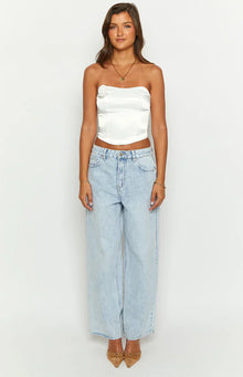 Ember Elegance Satin Corset Top | White