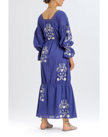 Embroidered Tiered Long Sleeve Maxi Dress | Navy Combo