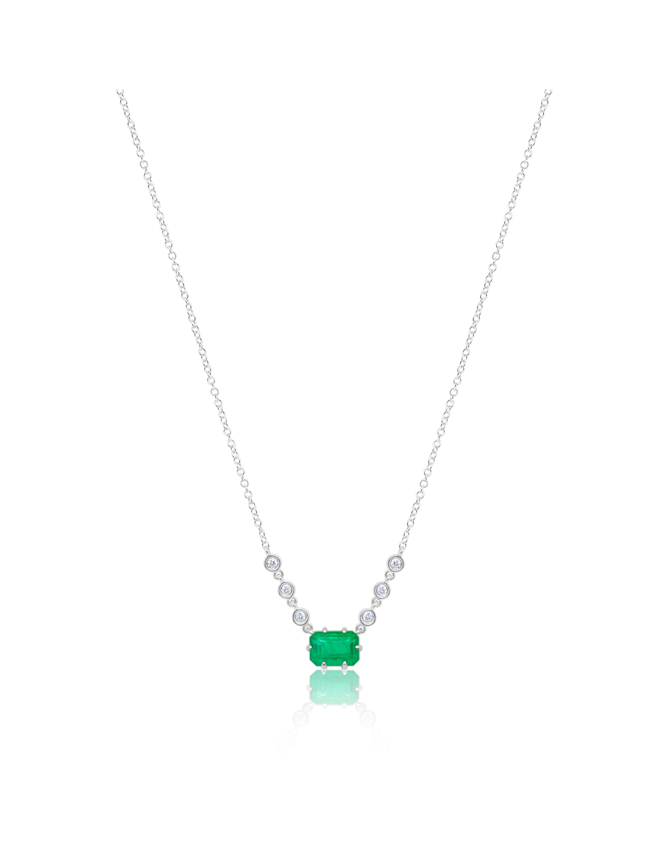 Emerald Diamond Necklace | 14kt White Gold