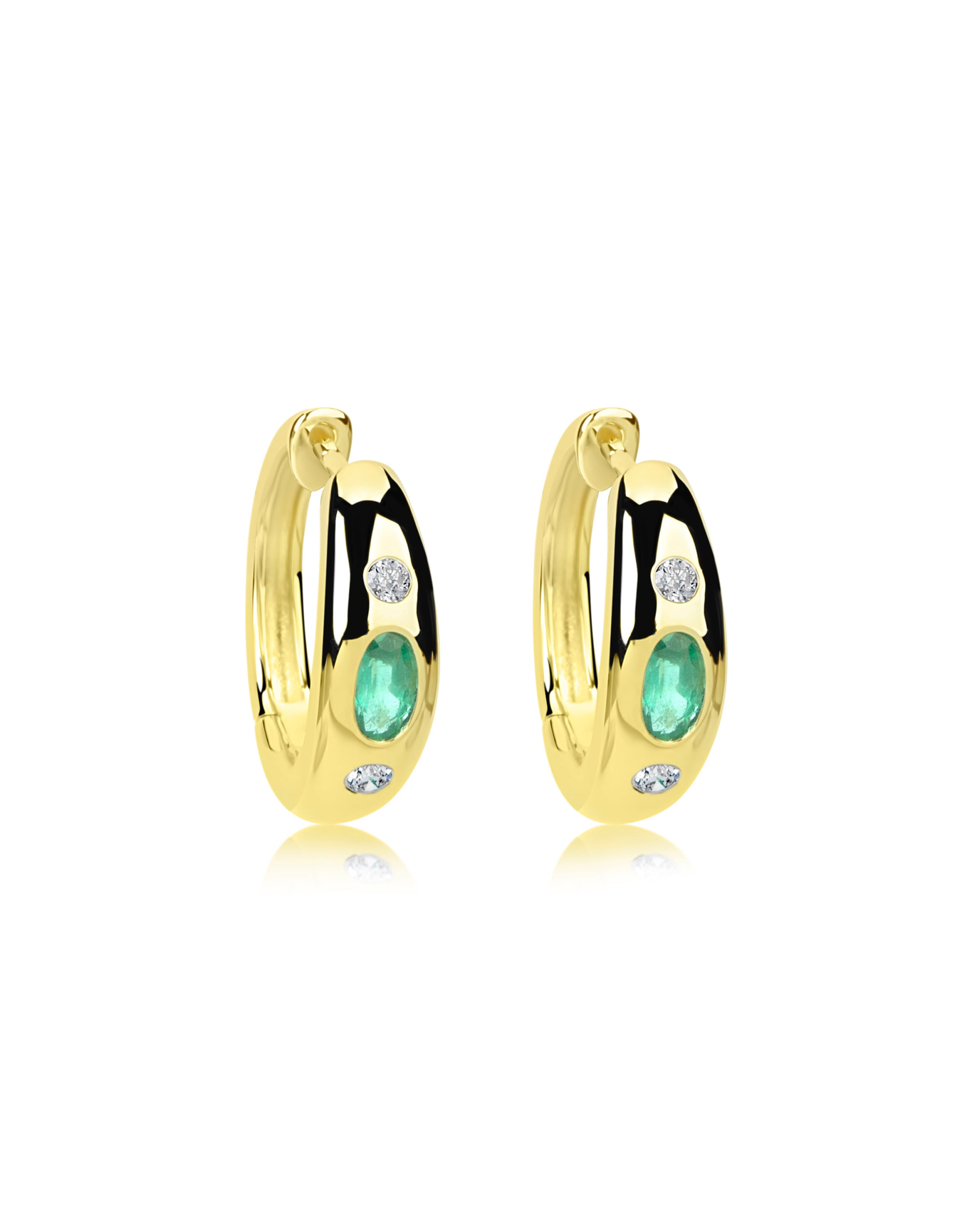 Emerald and Diamond Huggies | Yellow Gold