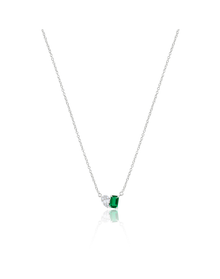 Emerald and Illusion Pear Lab Grown Necklace | White Gold