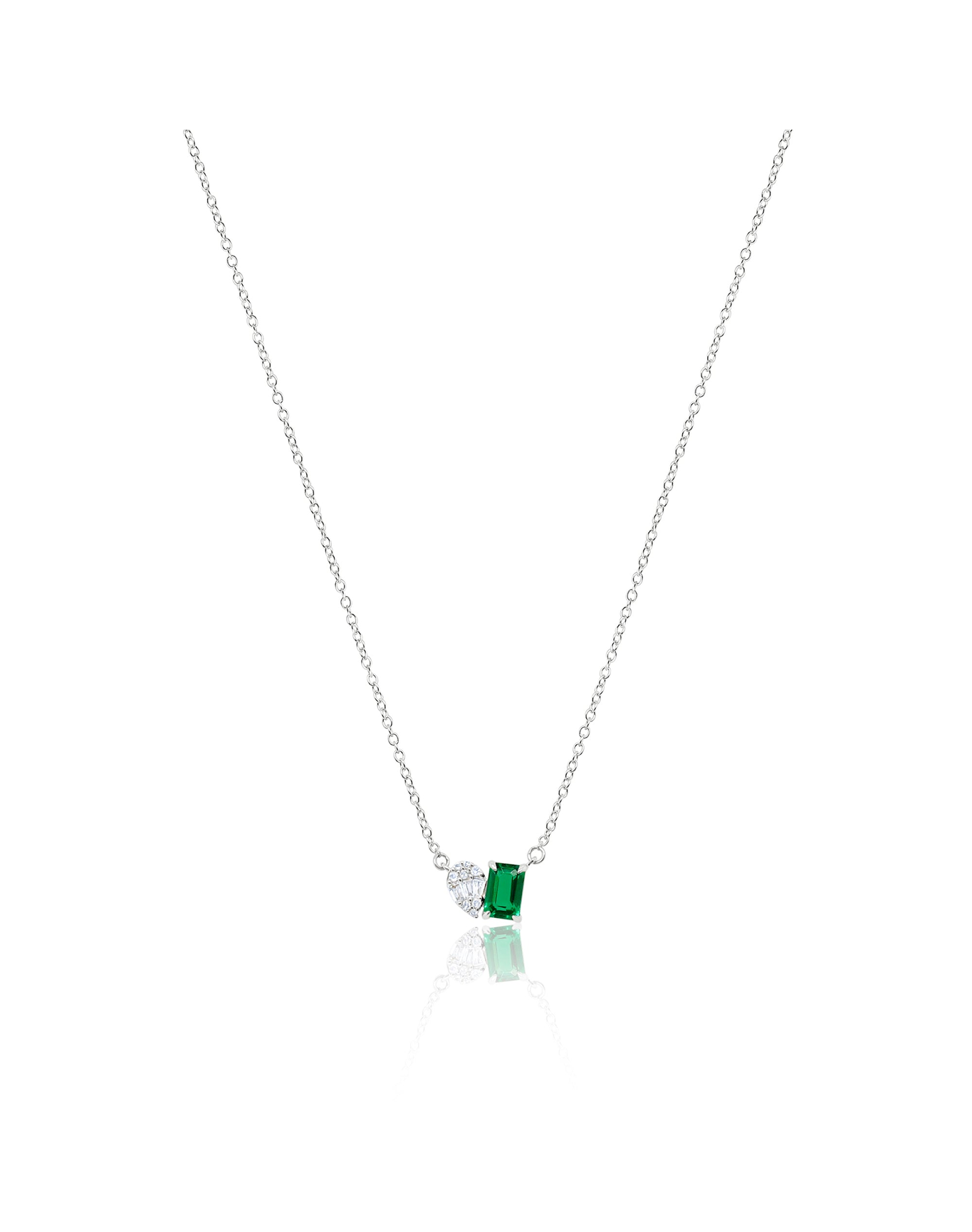 Emerald and Illusion Pear Lab Grown Necklace | White Gold