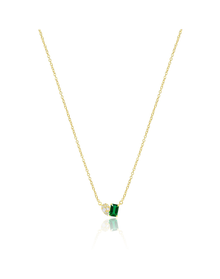 Emerald and Illusion Pear Lab Grown Necklace | Yellow Gold
