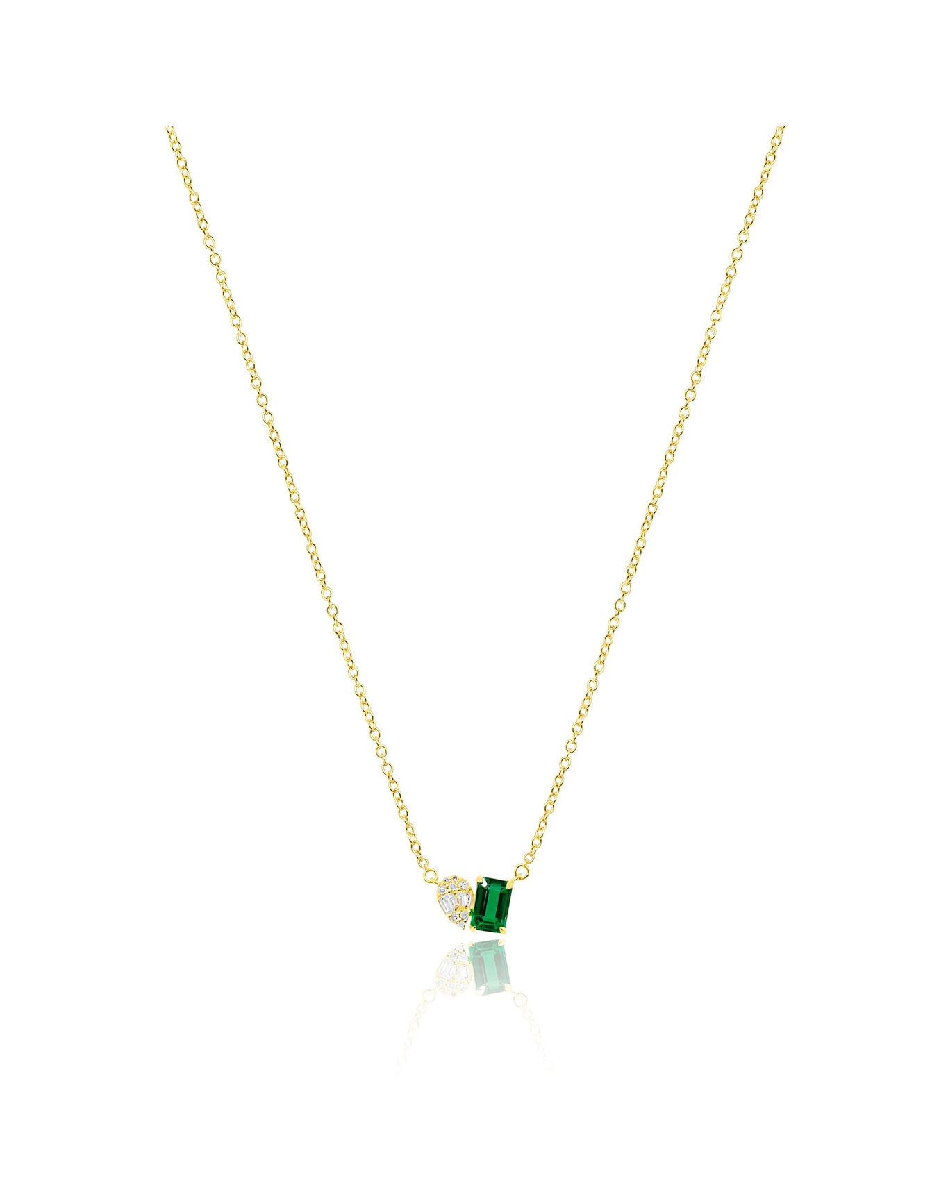 Emerald and Illusion Pear Lab Grown Necklace | Yellow Gold