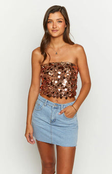Emiko Sequin Crop Top | Bronze