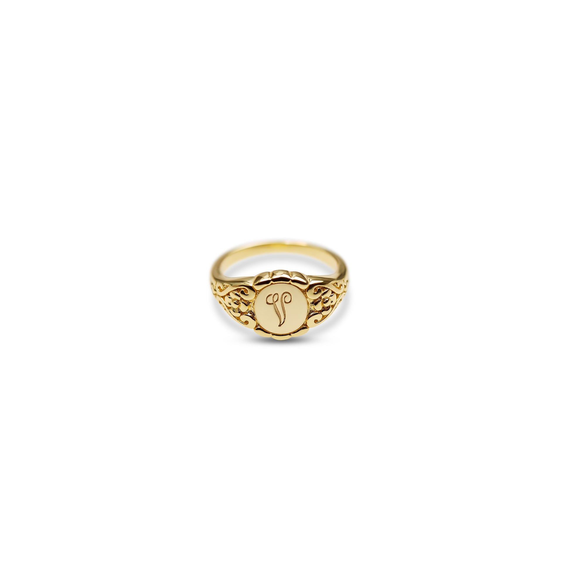 engraved initial letter v ring