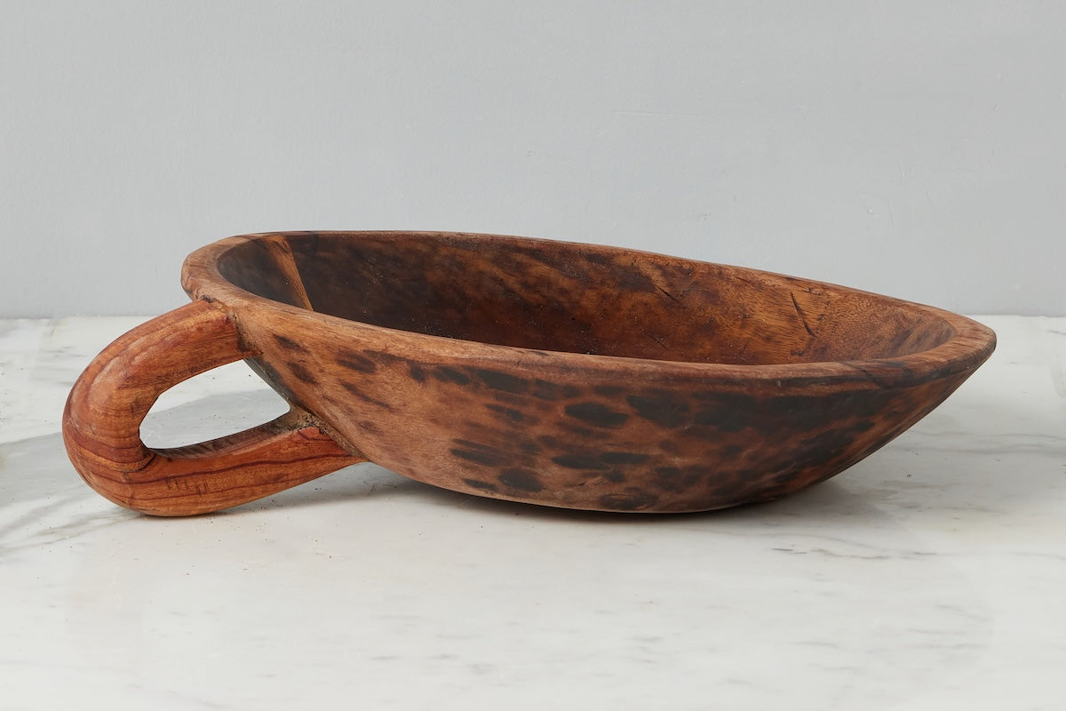 Vintage Wood Bowl with Carved Handle | Natural