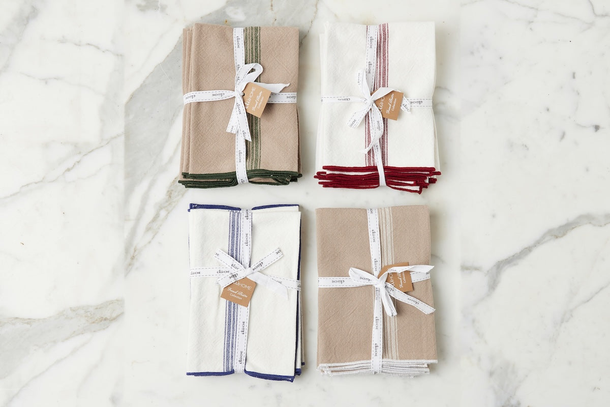 Dinner Napkins | Vintage Merlot Red Stripe | Set of 4