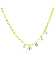 Evil Eye Diamond Paperclip Necklace | 14kt Gold