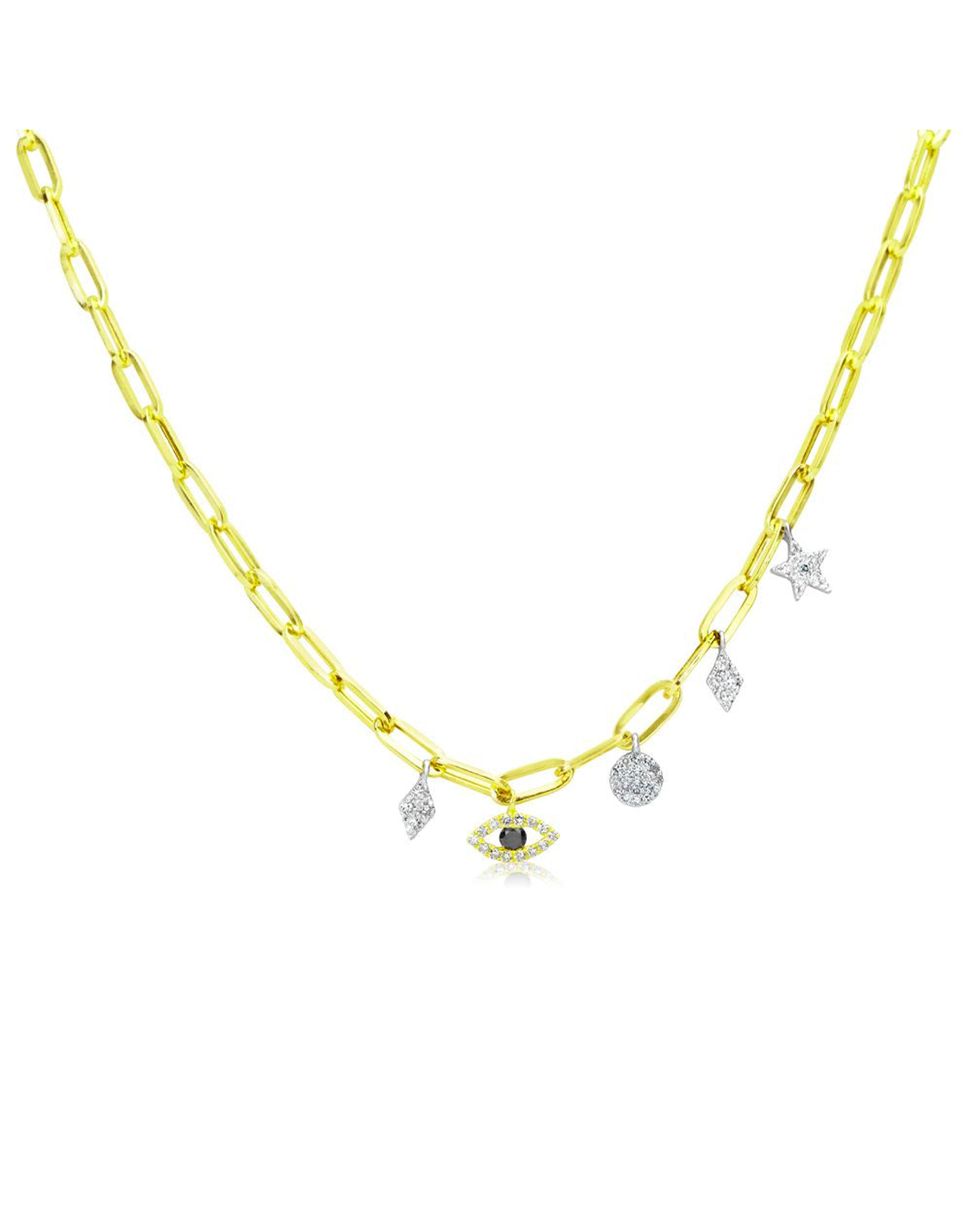 Evil Eye Diamond Paperclip Necklace | 14kt Gold