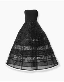 Embroidered Strapless Full Midi Dress | Black
