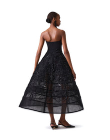 Embroidered Strapless Full Midi Dress | Black