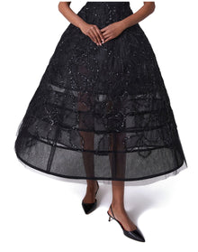Embroidered Strapless Full Midi Dress | Black