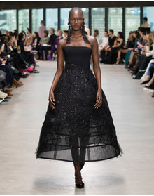 Embroidered Strapless Full Midi Dress | Black