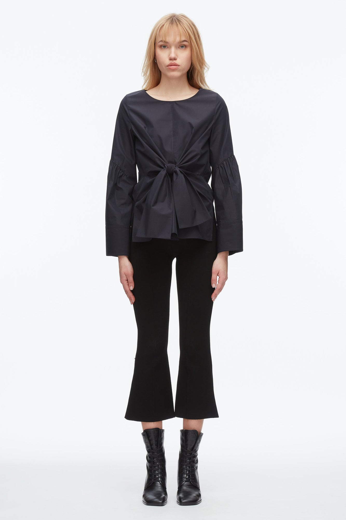Tie Front Poplin Shirt | Midnight