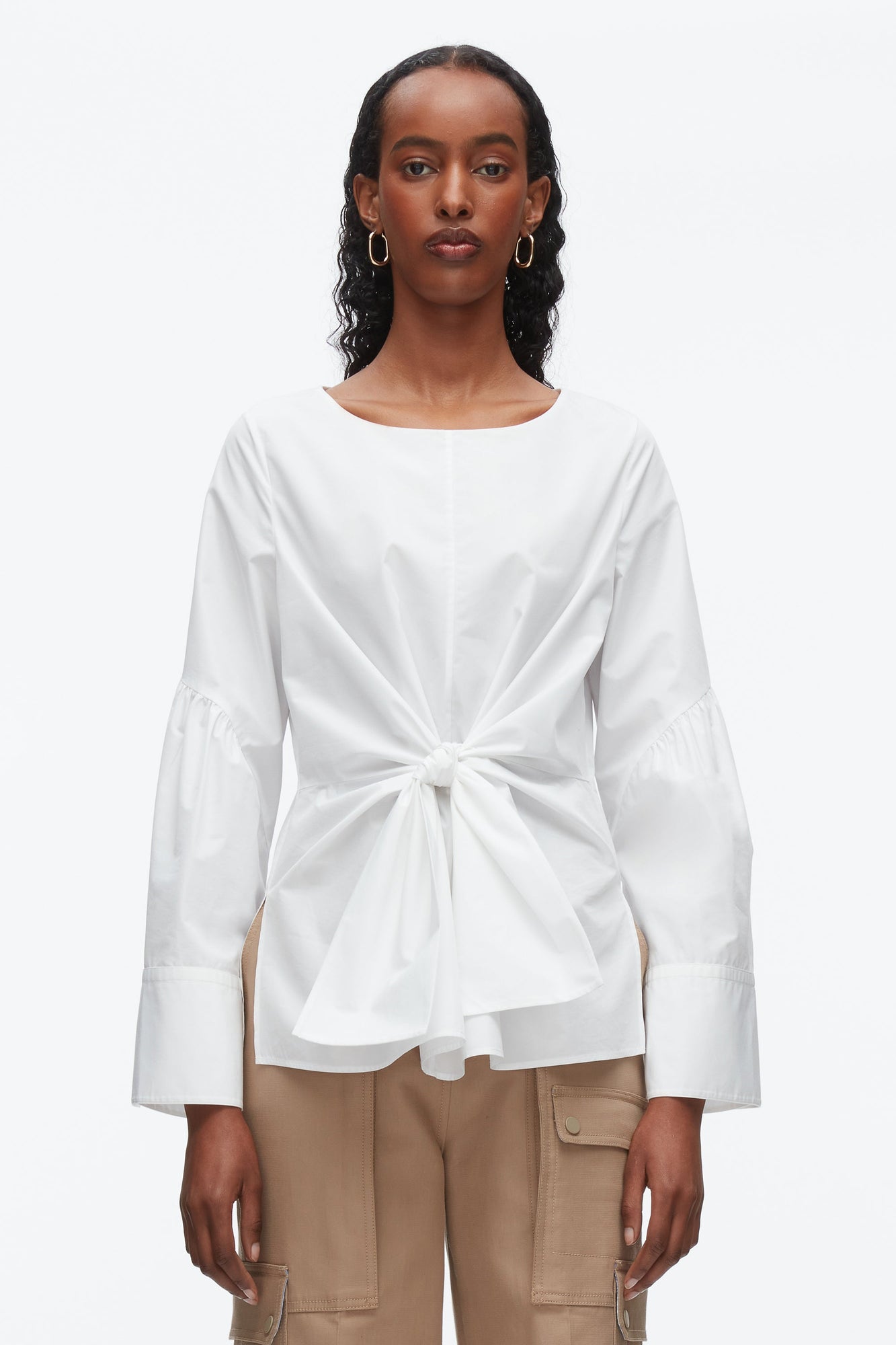 Tie Front Poplin Shirt | White