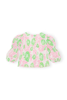 Pleated Georgette U-neck Blouse | Pink Tulle