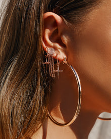 Pave Mini Cross Hoops | Rose Gold