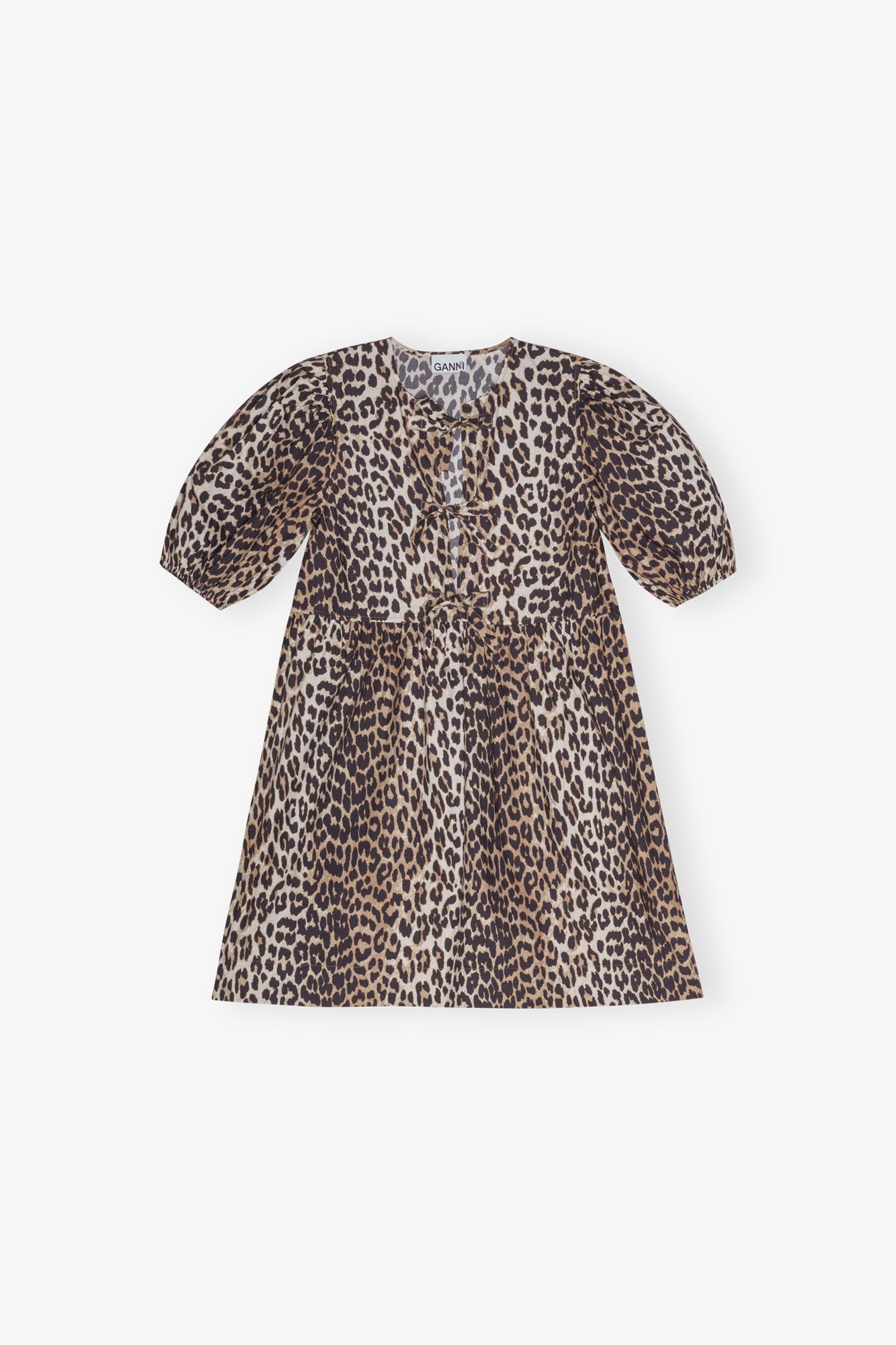 Printed Cotton Tie String Mini Dress | Leopard