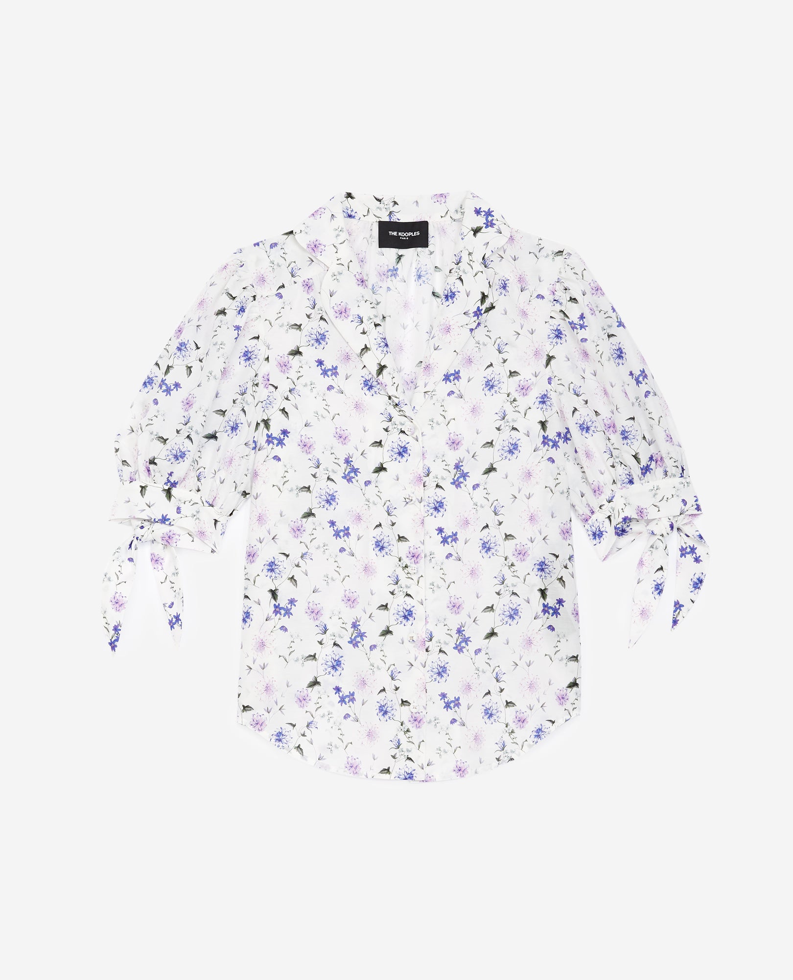 Fitted Printed Shirt With Bow Detail | Women | Ecru x Lavender