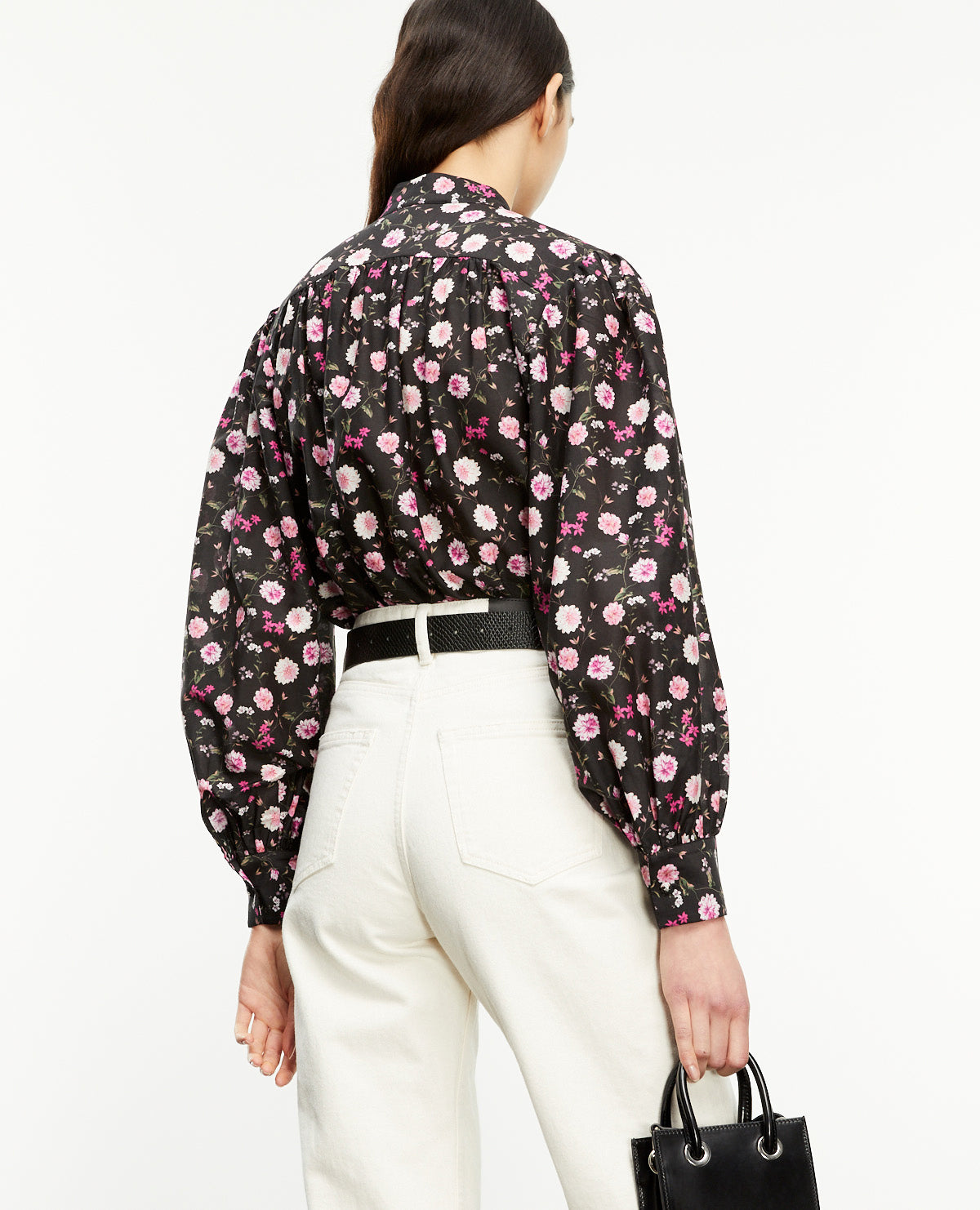 Frilly Floral-Print Shirt | Women | Black x Pink