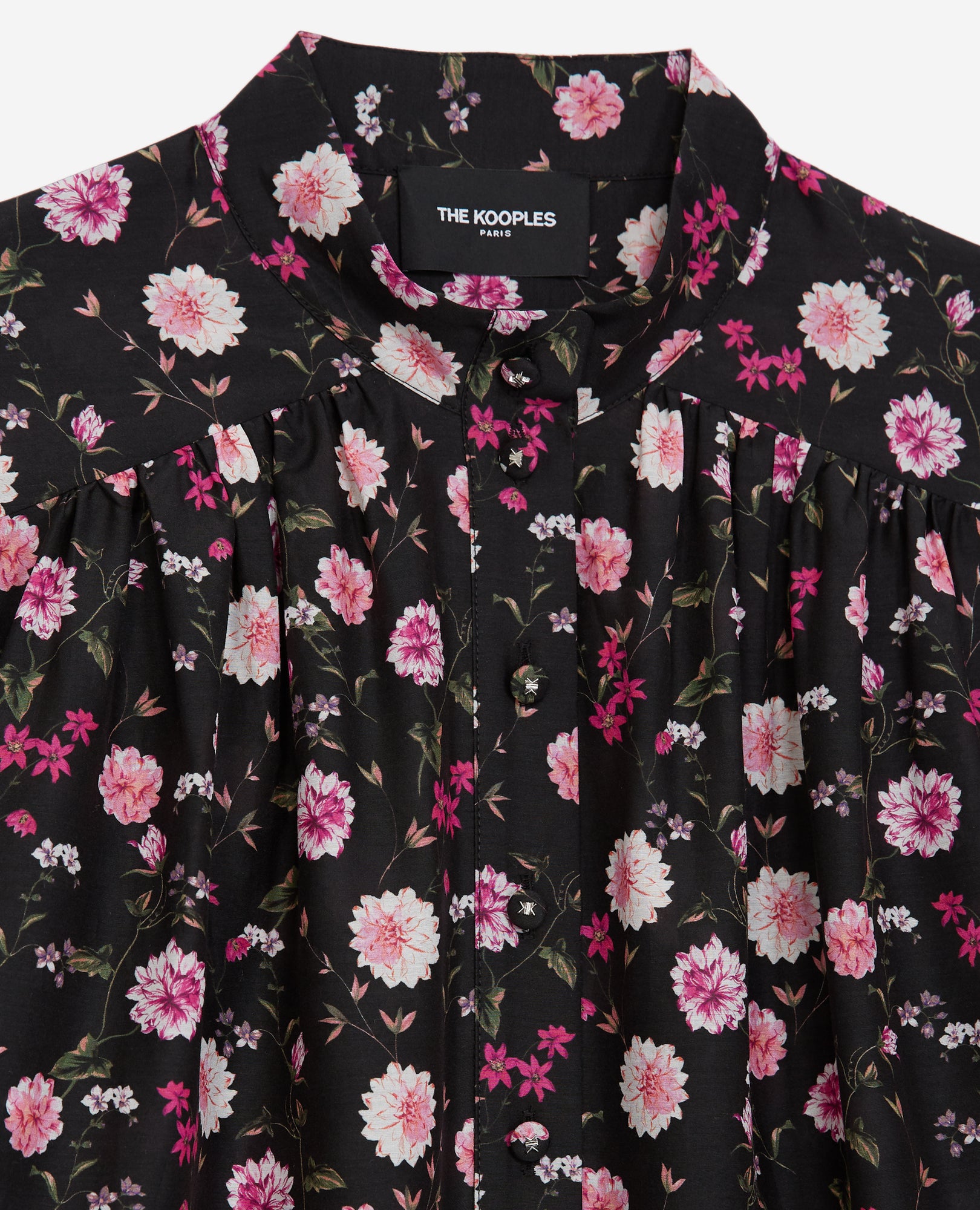 Frilly Floral-Print Shirt | Women | Black x Pink