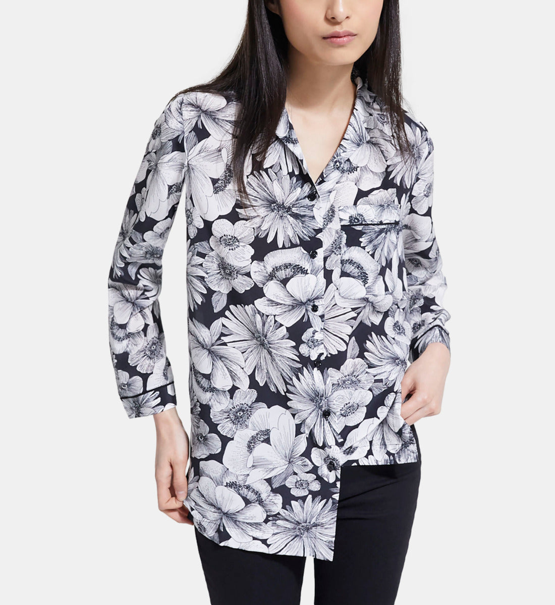 Floral Silk Shirt | Women | Black x White