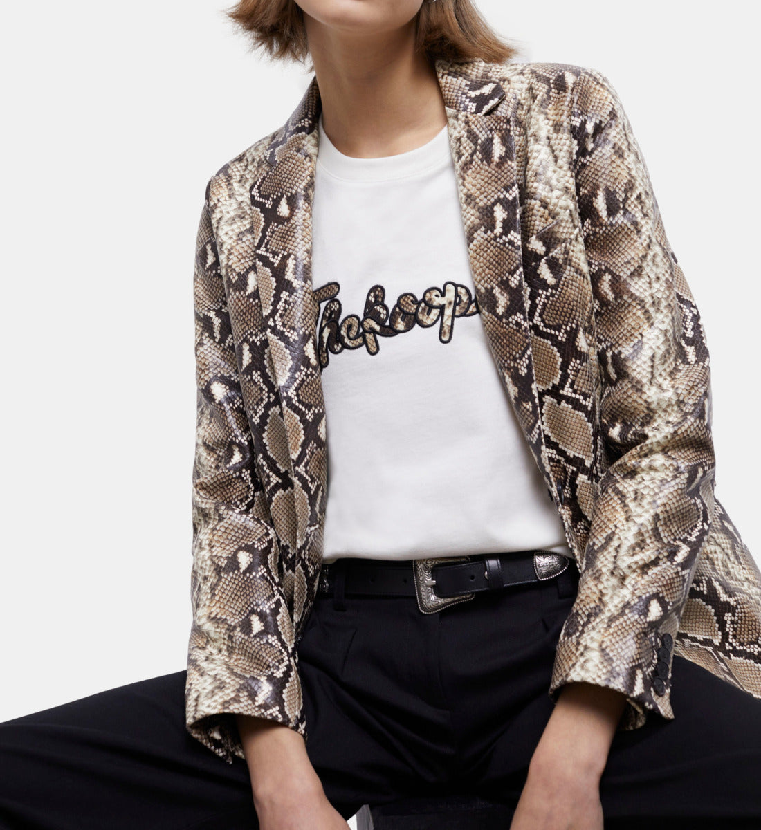 Snakeskin-Effect Leather Jacket | Women | Python Beige