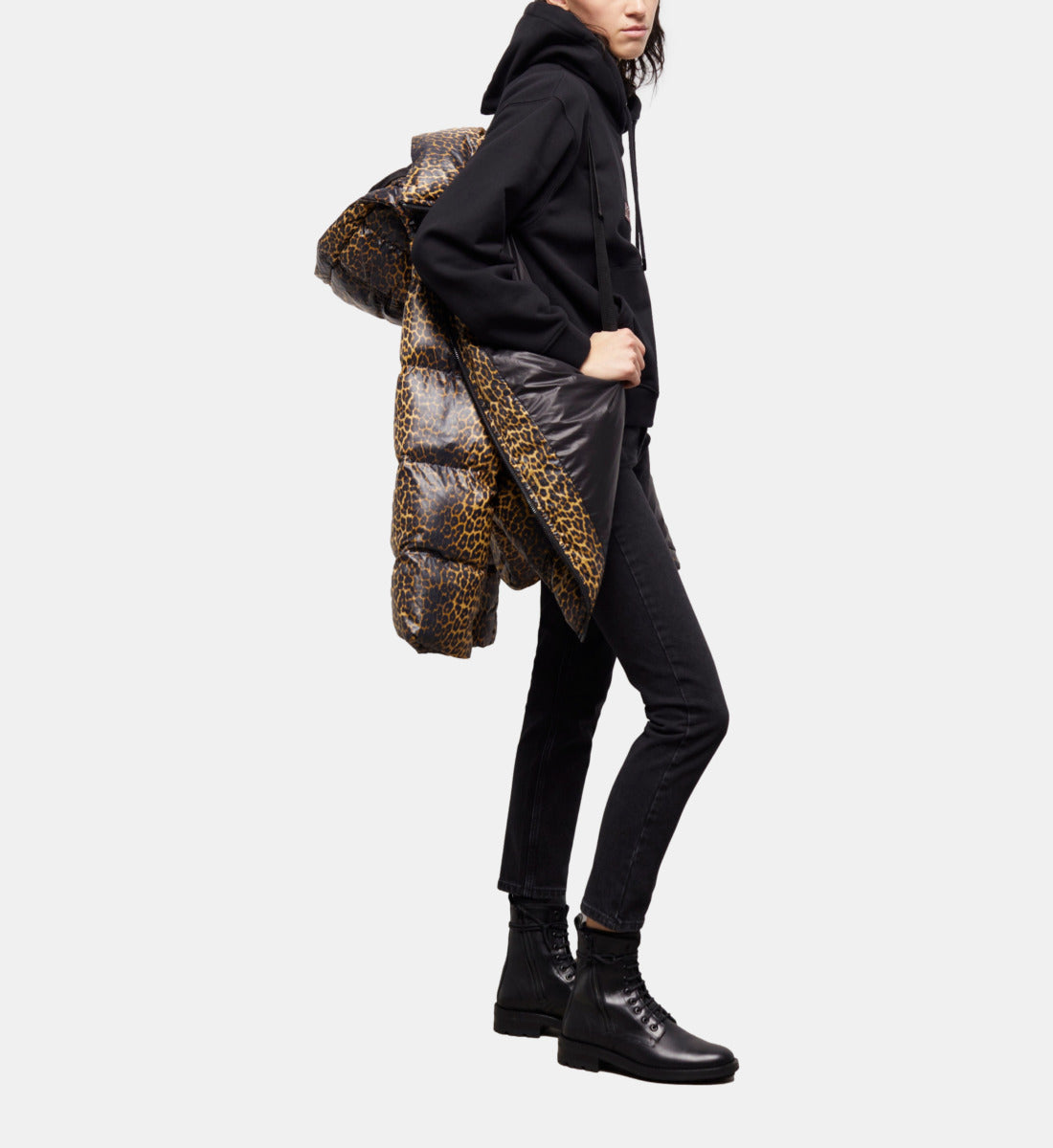 Print Oversized Down Jacket With Straps And Logo | Women | Leopard