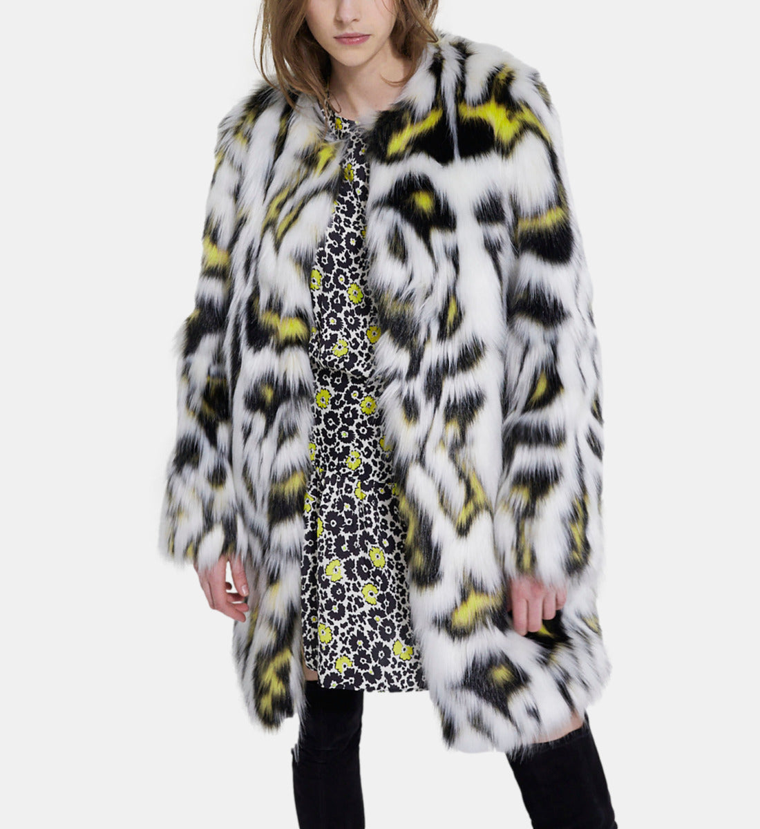 Printed Faux Fur Coat | Women | White