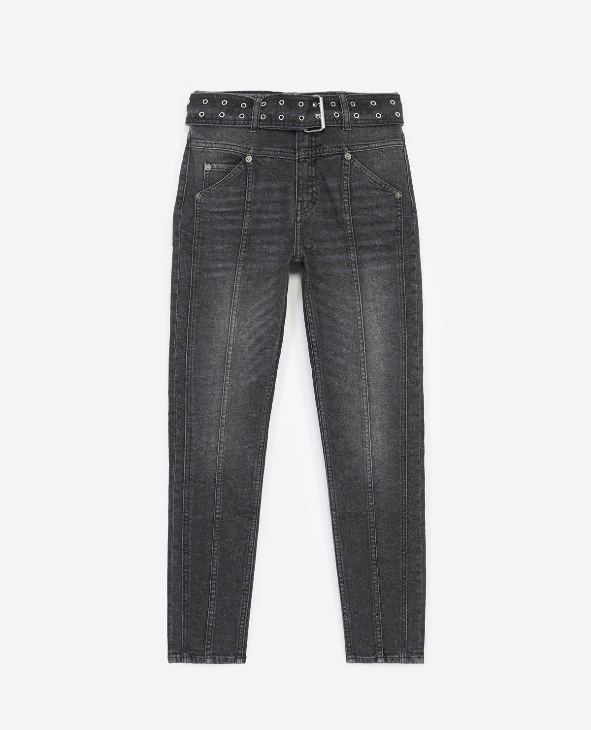 Faded Jeans With Visible Button | Women | Black Washed