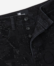 Logo Slim-Fit Jeans With Rhinestones | Women | Black Washed