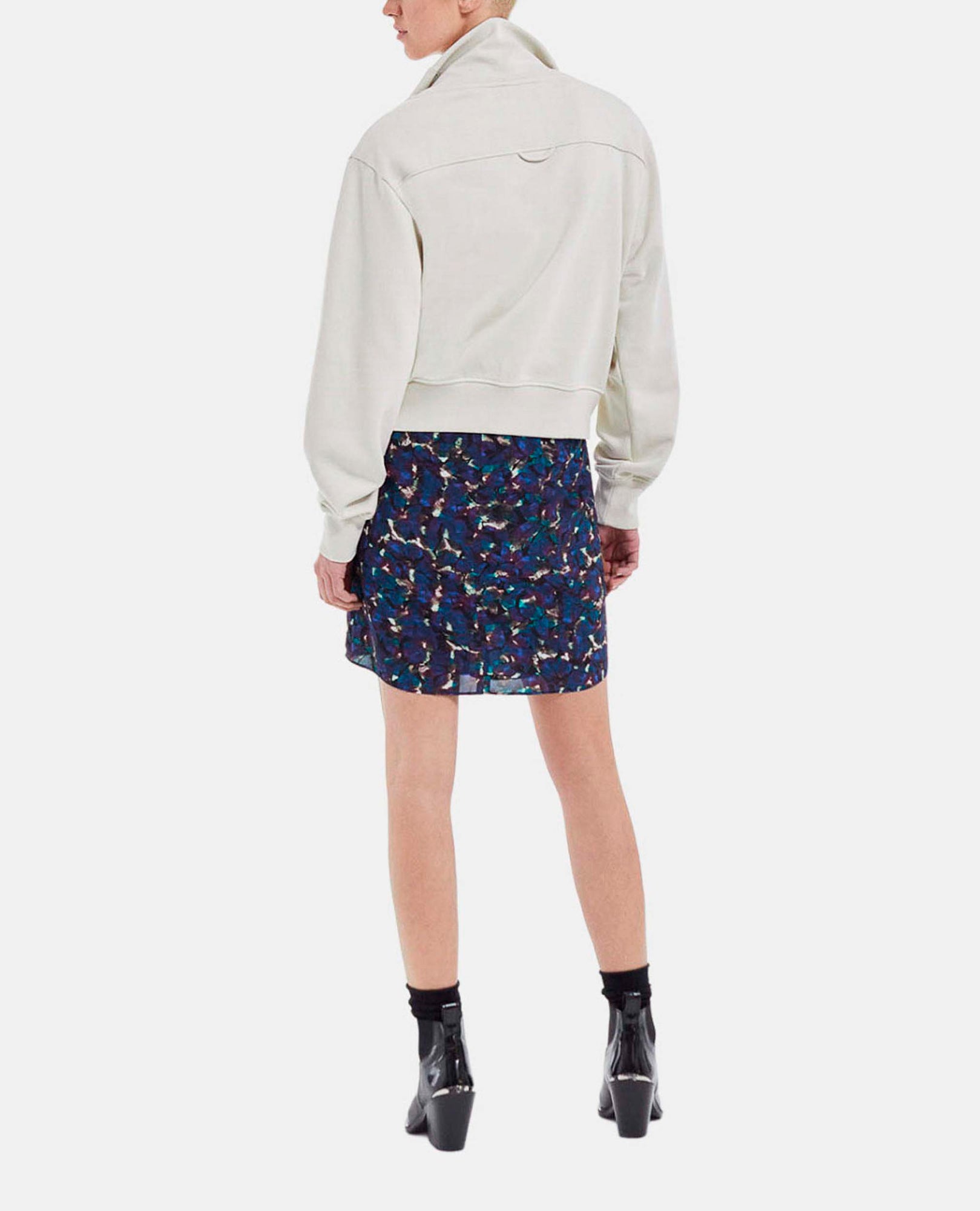 Short Flowing Skirt With Floral Motif | Women | Blue