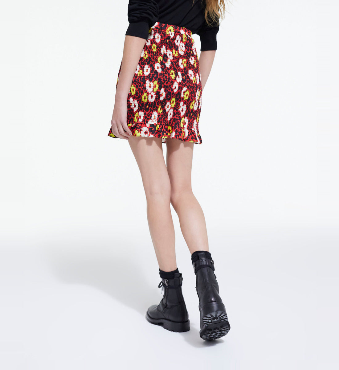 Floral Print Short Skirt | Women | Red x Yellow