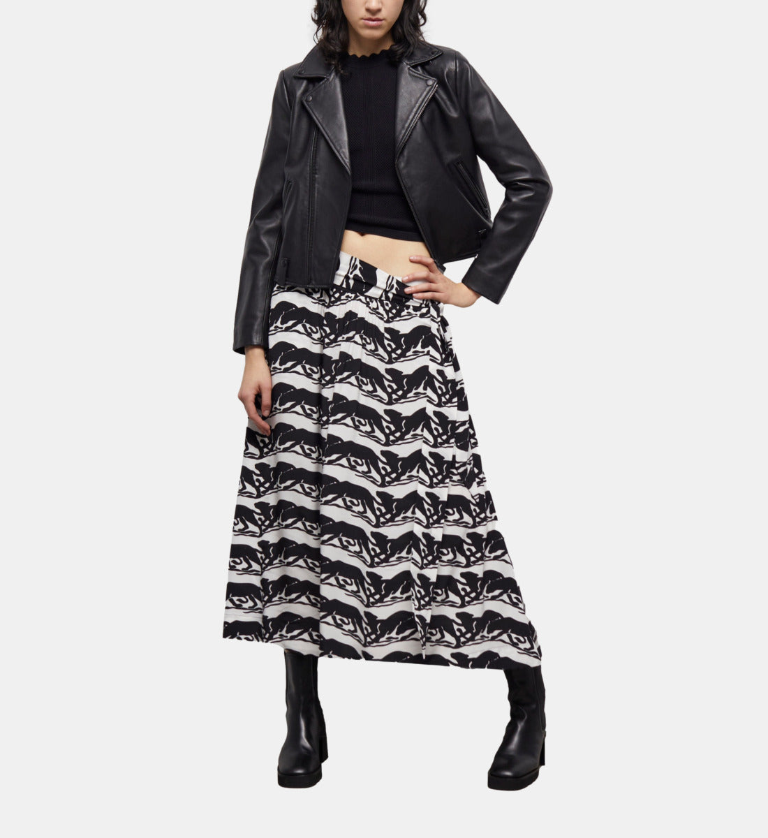 Long Printed Skirt | Women | Black x White