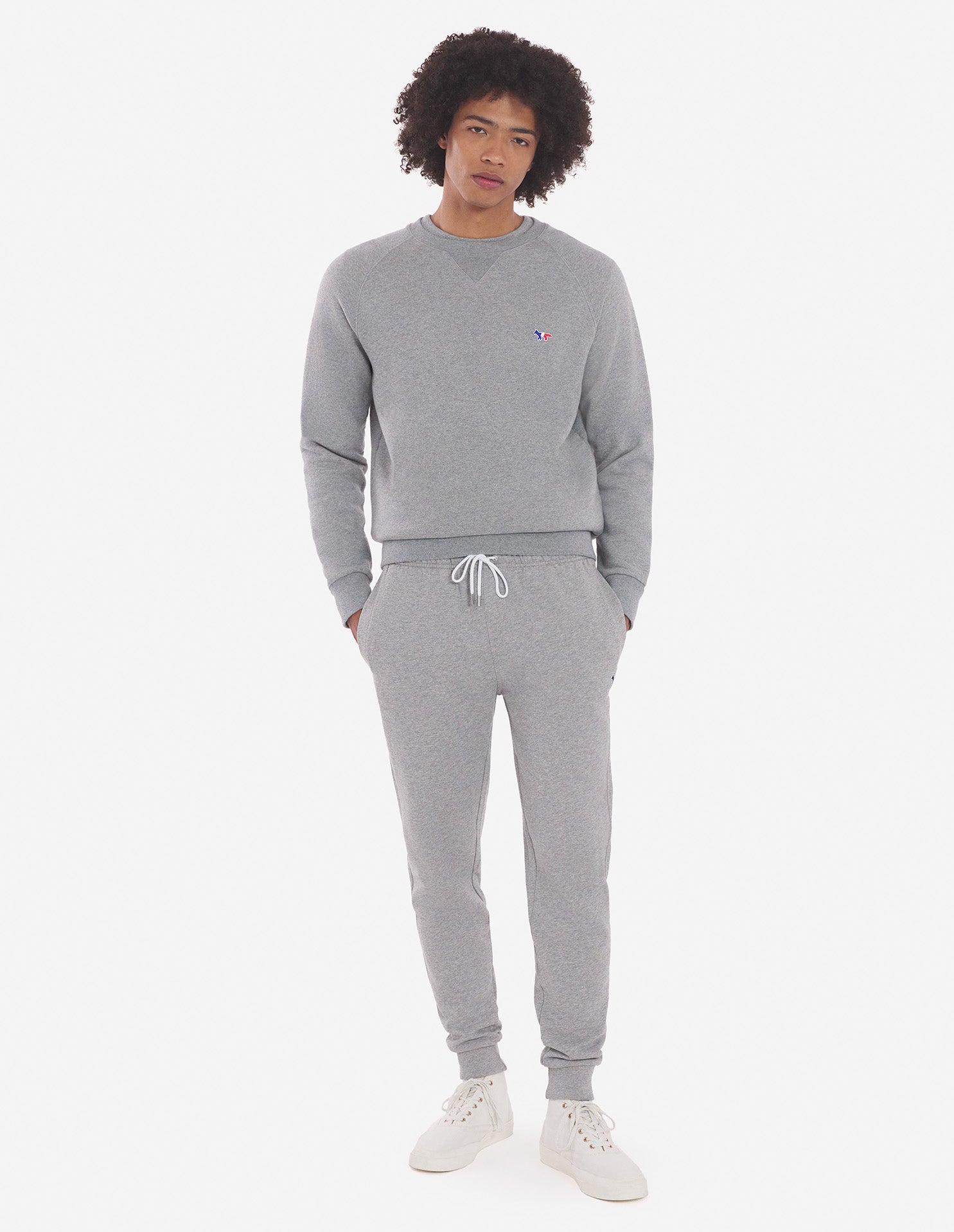 Mens | Tricolor Fox Patch Clean Cotton Fleece Sweatshirt | Grey Melange