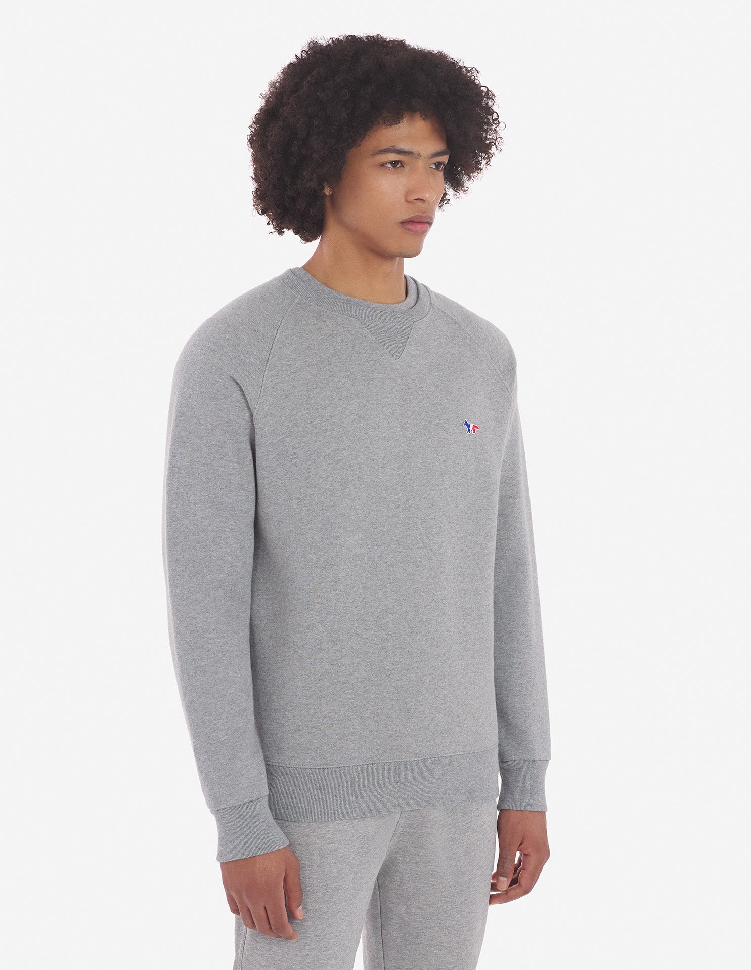 Mens | Tricolor Fox Patch Clean Cotton Fleece Sweatshirt | Grey Melange
