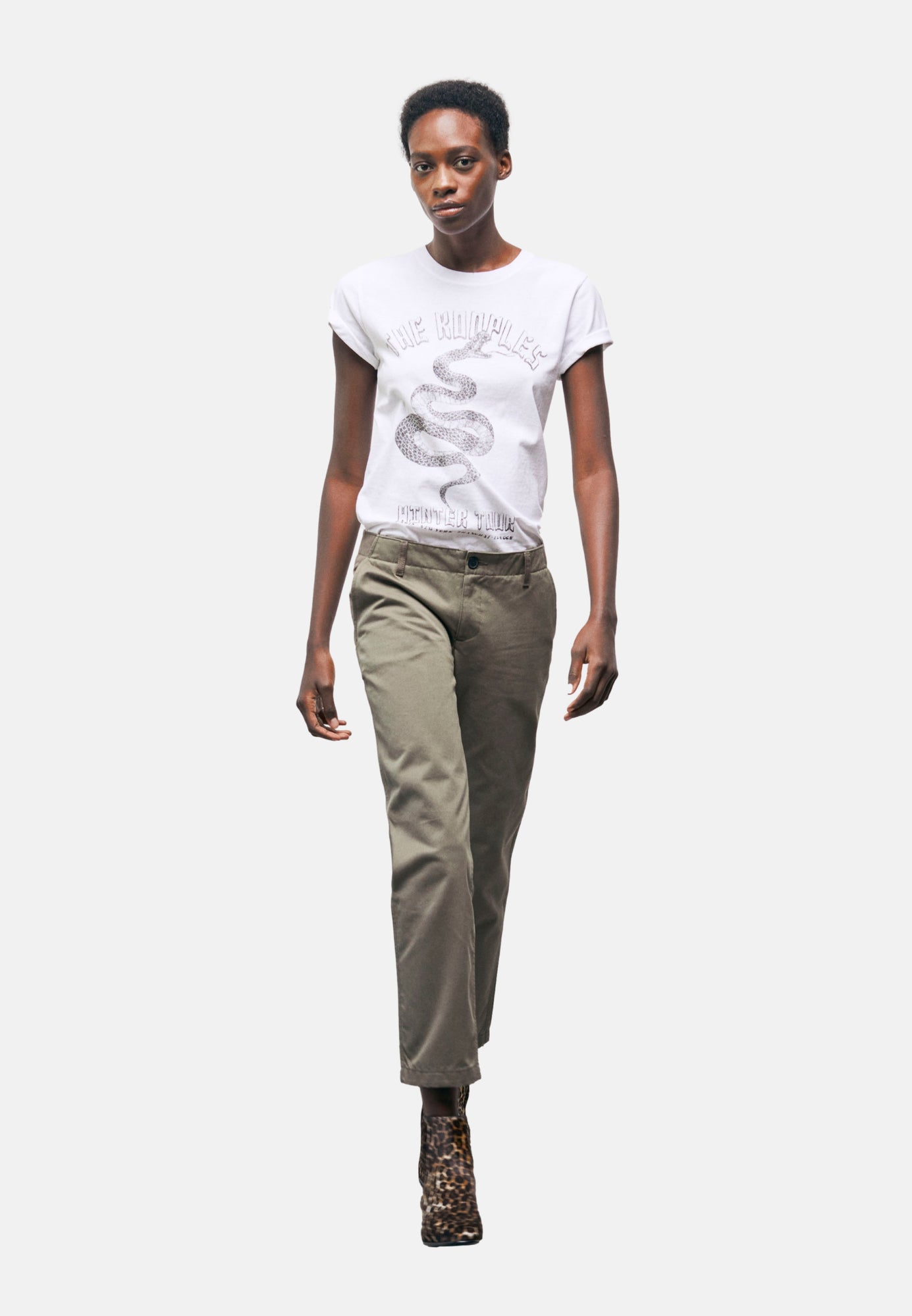 Khaki Patchwork Straight-Cut Pants | Women | Olive Night