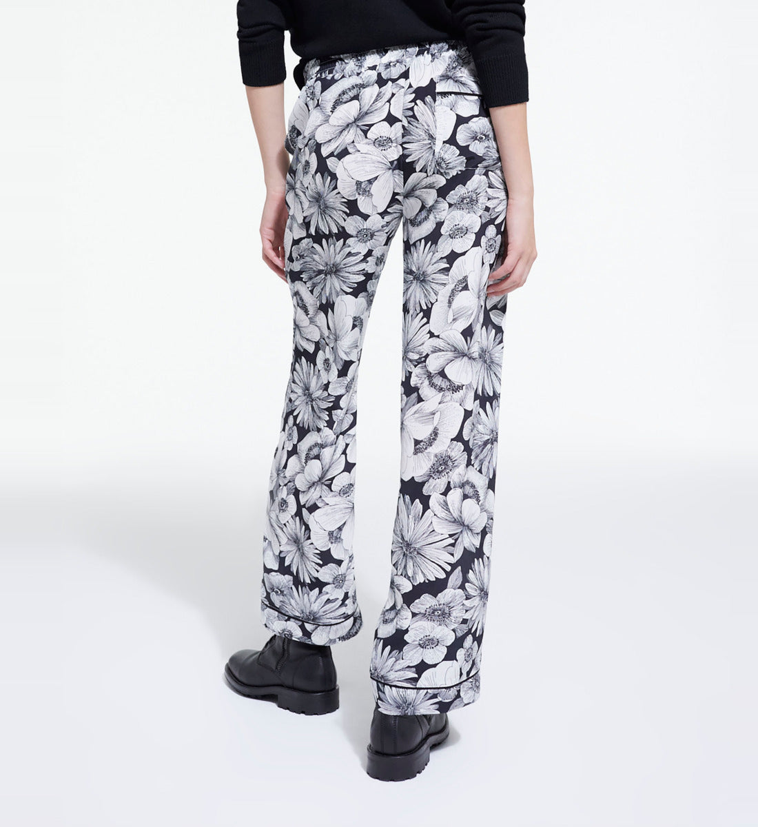 Floral Silk Pants | Women | Black x White