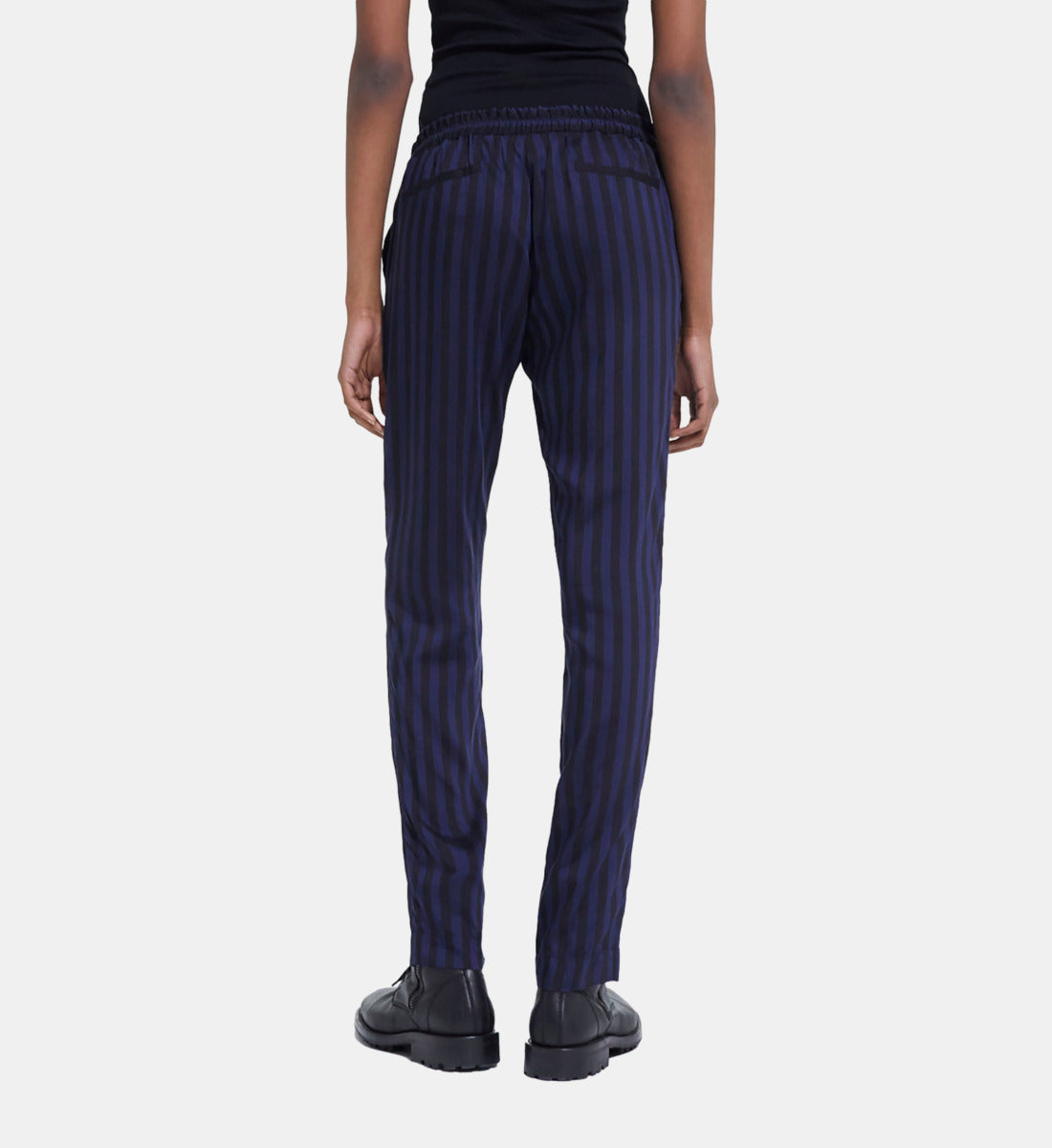 Straight-Cut Striped Pants | Women | Black Navy