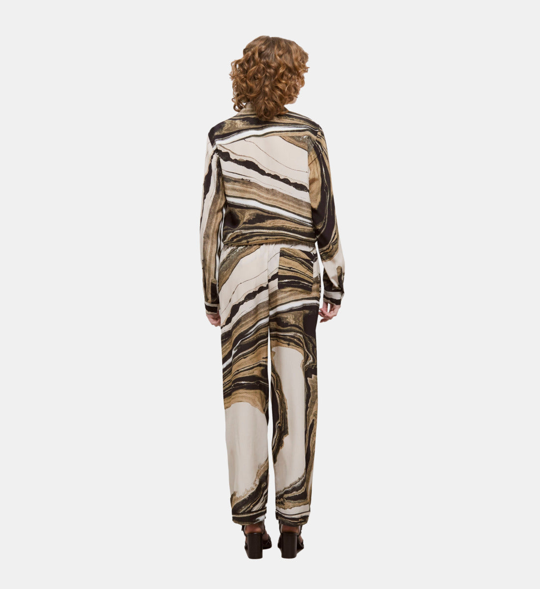 Printed Flowing Silk Pants | Women | Beige x Brown