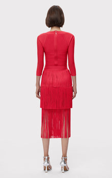 Icon Layered Fringe Midi Skirt | Rio Red