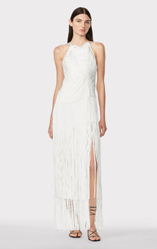 Draped Fringe Asymmetrical Gown | Alabaster