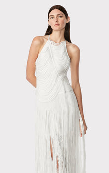 Draped Fringe Asymmetrical Gown | Alabaster