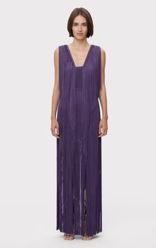 Plunging Fringe Gown | Plum