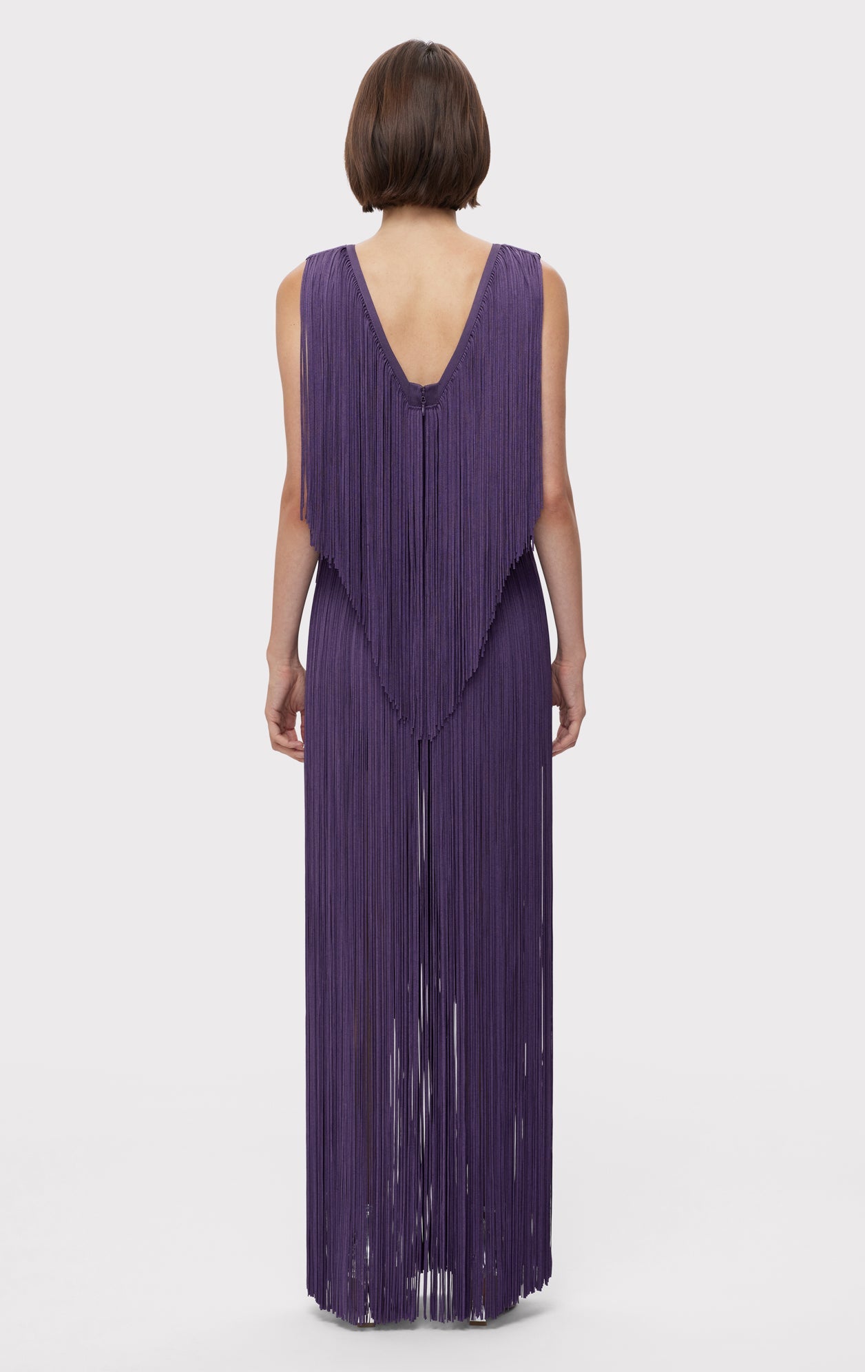 Plunging Fringe Gown | Plum