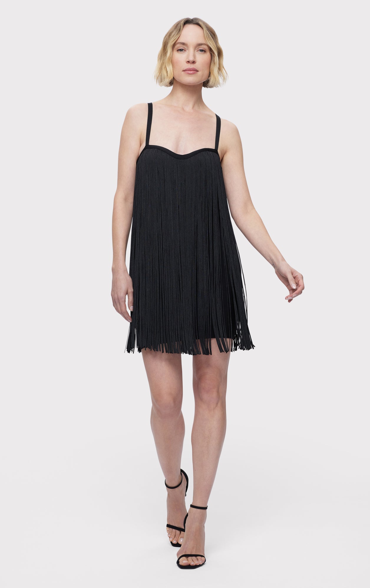 Fringe Sweetheart S/L Mini Dress | Black